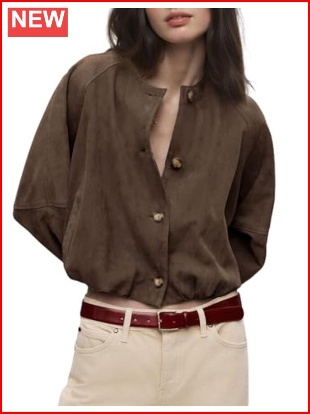 Women's Faux Suede Cropped Bomber Jacket Vintage Button Front